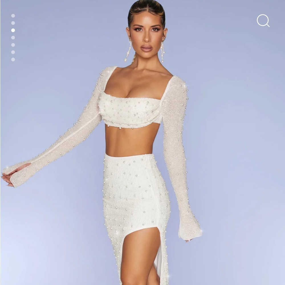 Oh Polly Embellished Cowl Neck Crop Top in Ivory